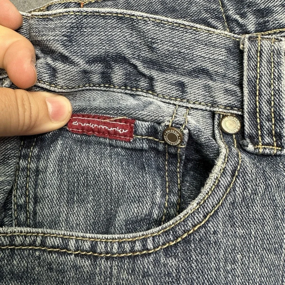 Vintage Drunknmunky Jeans Mens 32x32 Light Blue Baggy Loose Hip Hop Y2K Grunge